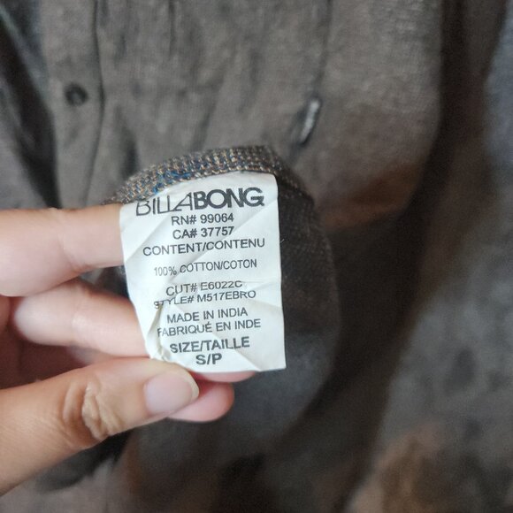 Billabong Shirt Mens Small Brown Button Cotton Casual Long Sleeve Pocket EUC - Picture 7 of 9